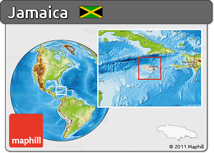 Shaded Relief Location Map of Jamaica, physical outside