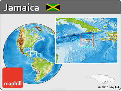 Shaded Relief Location Map of Jamaica, physical outside