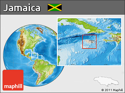 Shaded Relief Location Map of Jamaica, physical outside