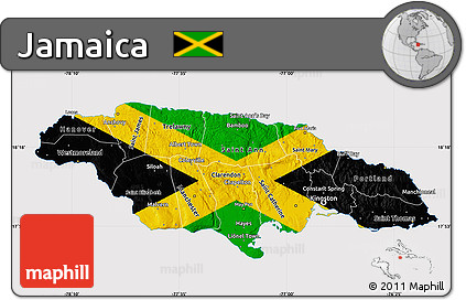 Flag Map of Jamaica, flag centered