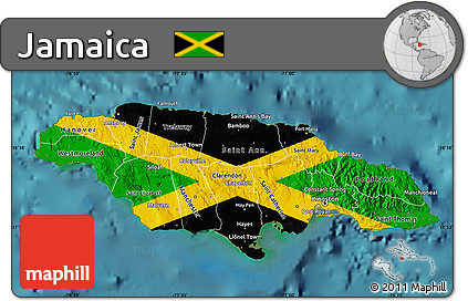 Flag Map of Jamaica, satellite outside, flag rotated