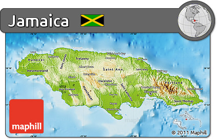 Physical Map of Jamaica, lighten, land only