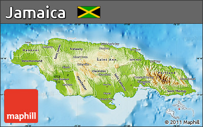 Physical Map of Jamaica, lighten, land only