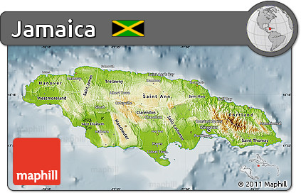 Physical Map of Jamaica, semi-desaturated