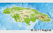 Physical Map of Jamaica, single color outside, bathymetry sea, shaded relief sea