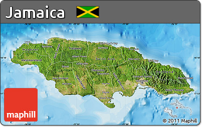 Satellite Map of Jamaica, single color outside, bathymetry sea, shaded relief sea
