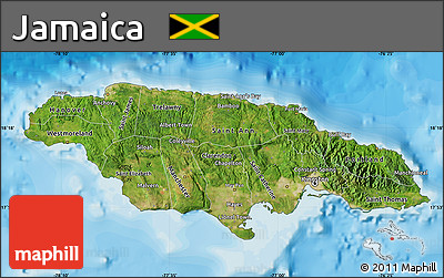 Satellite Map of Jamaica, single color outside, bathymetry sea, shaded relief sea