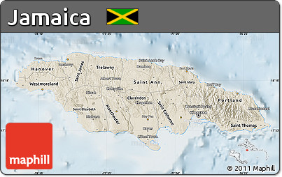 Shaded Relief Map of Jamaica, lighten