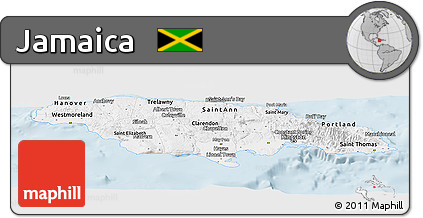 Classic Style Panoramic Map of Jamaica, single color outside