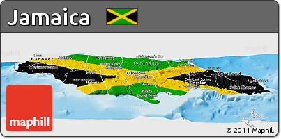 Flag Panoramic Map of Jamaica, shaded relief outside