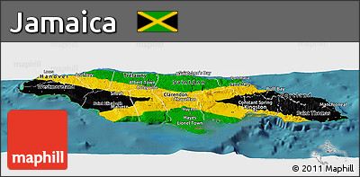 Flag Panoramic Map of Jamaica, single color outside, satellite sea
