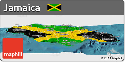 Flag Panoramic Map of Jamaica, single color outside, satellite sea