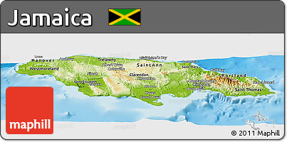 Physical Panoramic Map of Jamaica, political shades outside, shaded relief sea
