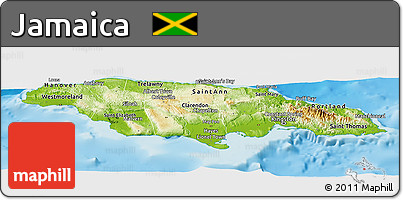 Physical Panoramic Map of Jamaica, single color outside