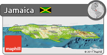 Physical Panoramic Map of Jamaica, single color outside, satellite sea