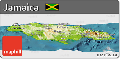 Physical Panoramic Map of Jamaica, single color outside, satellite sea