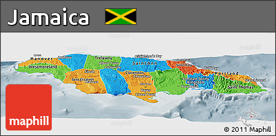 Political Panoramic Map of Jamaica, semi-desaturated
