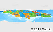 Political Panoramic Map of Jamaica, semi-desaturated, land only
