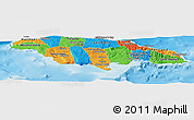 Political Panoramic Map of Jamaica, shaded relief outside, bathymetry sea
