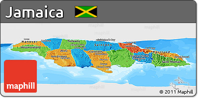 Political Panoramic Map of Jamaica, single color outside, bathymetry sea