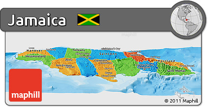 Political Panoramic Map of Jamaica, single color outside