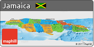 Political Panoramic Map of Jamaica, single color outside