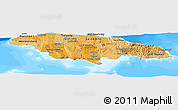 Political Shades Panoramic Map of Jamaica, semi-desaturated, land only