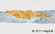 Political Shades Panoramic Map of Jamaica, semi-desaturated