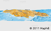 Political Shades Panoramic Map of Jamaica, single color outside