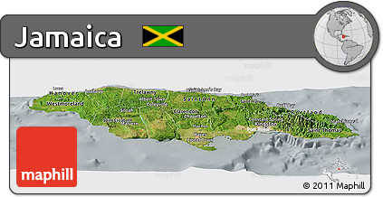 Satellite Panoramic Map of Jamaica, lighten, semi-desaturated