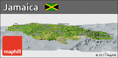 Satellite Panoramic Map of Jamaica, lighten, semi-desaturated