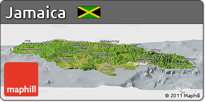 Satellite Panoramic Map of Jamaica, lighten, semi-desaturated