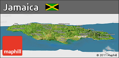 Satellite Panoramic Map of Jamaica, lighten, semi-desaturated, land only