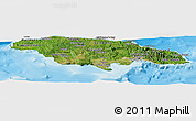 Satellite Panoramic Map of Jamaica, political shades outside