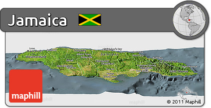Satellite Panoramic Map of Jamaica, semi-desaturated