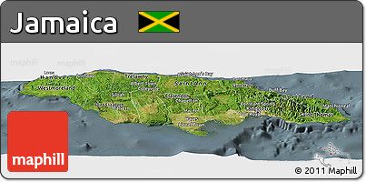 Satellite Panoramic Map of Jamaica, semi-desaturated