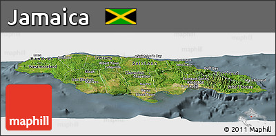 Satellite Panoramic Map of Jamaica, semi-desaturated