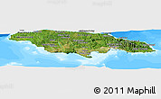 Satellite Panoramic Map of Jamaica, single color outside, bathymetry sea