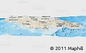 Shaded Relief Panoramic Map of Jamaica, darken, desaturated, land only