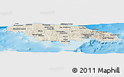 Shaded Relief Panoramic Map of Jamaica, desaturated, land only