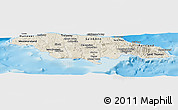 Shaded Relief Panoramic Map of Jamaica, lighten, semi-desaturated, land only