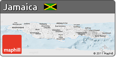 Silver Style Panoramic Map of Jamaica, single color outside