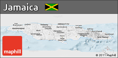 Silver Style Panoramic Map of Jamaica, single color outside