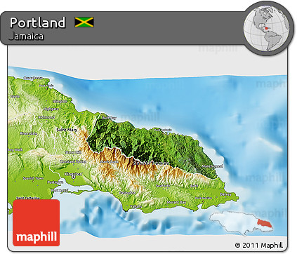 Satellite 3D Map of Portland, physical outside