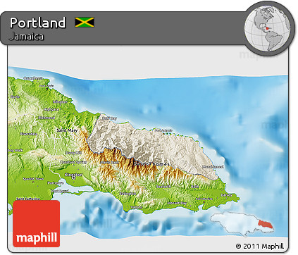 Shaded Relief 3D Map of Portland, physical outside