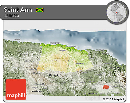 Physical 3D Map of Saint Ann, semi-desaturated