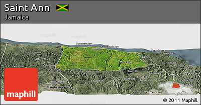 Satellite Panoramic Map of Saint Ann, semi-desaturated