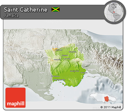 Physical 3D Map of Saint Catherine, lighten, semi-desaturated
