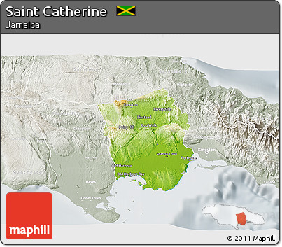 Physical 3D Map of Saint Catherine, lighten, semi-desaturated