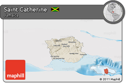 Shaded Relief Panoramic Map of Saint Catherine, single color outside